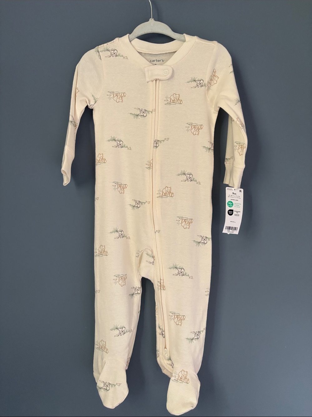 Carter's Cream Footed One-Piece with Tiny Animal Print Size 9 Months, NWT